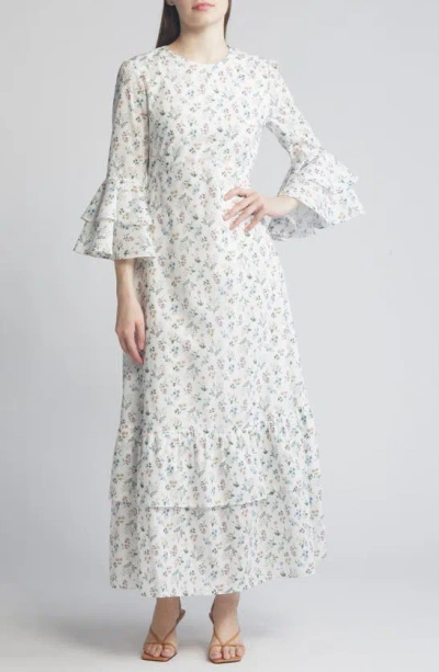 Liberty London Gala Floral Tiered Cotton Maxi Dress In Cream