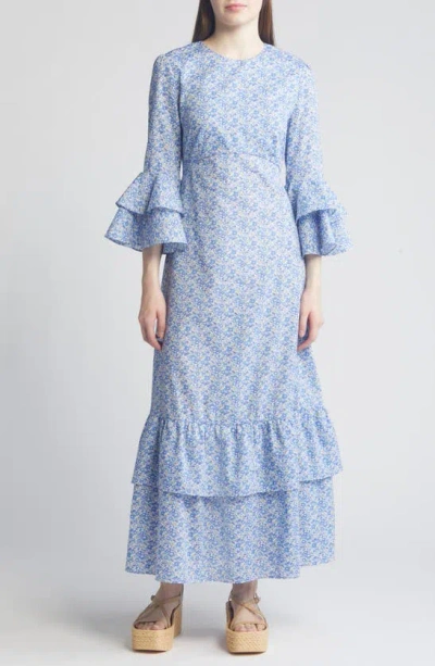 Liberty London Gala Floral Tiered Cotton Maxi Dress In Light Blue