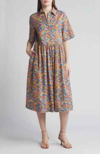 Liberty London Gallery Floral Cotton Midi Shirtdress In Yellow Multi