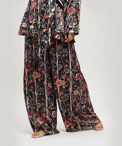 Liberty London Bamboo Garden Silk Charmeuse Palazzo Pants In Blue