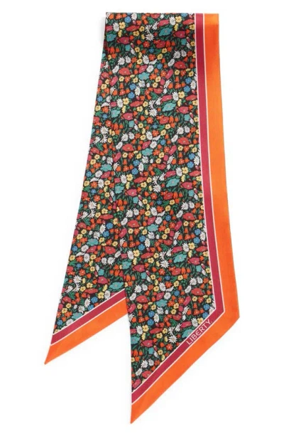 Liberty London Poppy & Daisy Floral Silk Ribbon Scarf In Orange