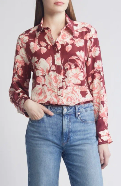 Liberty London Relaxed Floral Silk Button-up Shirt In Burgundy