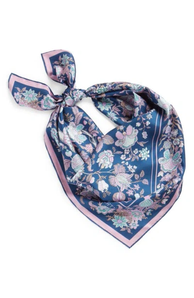 Liberty London Tree Of Life Floral Silk Scarf In Navy