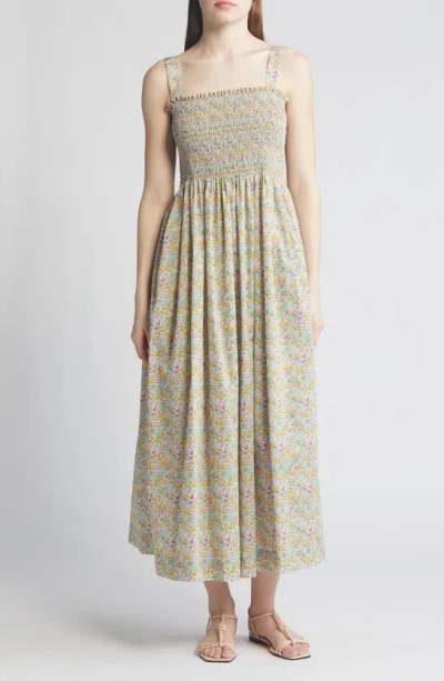 Liberty London Voyage Floral Smocked Maxi Sundress In Green Multi