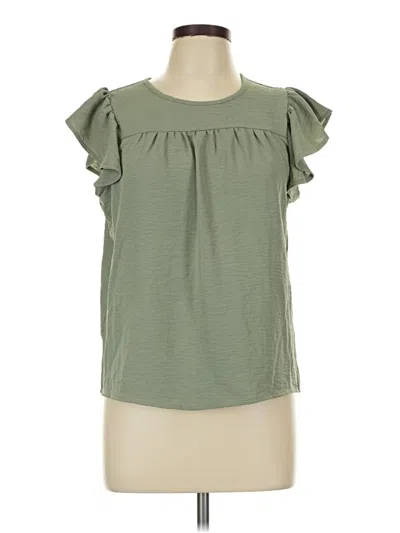 Pre-owned Liberty Love Short Sleeve Top Green Ruffles Neckline Tops