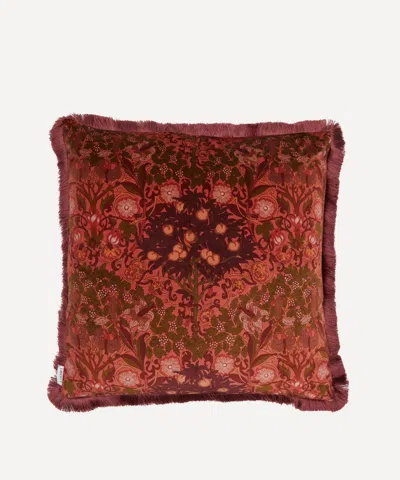 Liberty Melbury Raspberry Velvet Fringed Cushion In Red