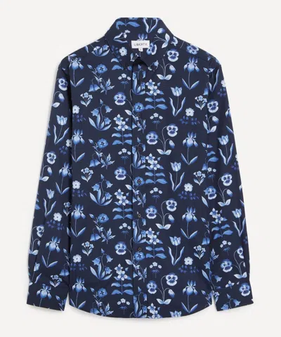 Liberty Mens Button-down Regular Fit Cotton Shirt In Floral Majesty In Blue