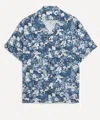Liberty Mens Cuban Collar Hemp Shirt In Thorpe Spring Texture In Blue