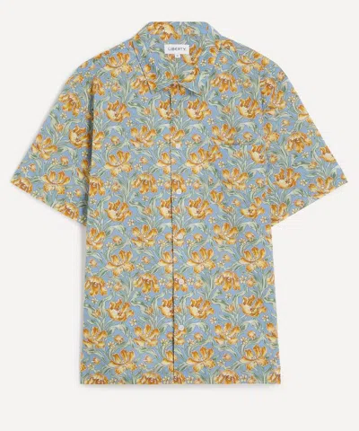 Liberty Mens Cuban Collar Tana Lawn Cotton Shirt In Archive Tulips In Blue
