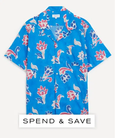 Liberty Mens Cuban Collar Tana Lawn Cotton Shirt In Leighton's Mural In Blue