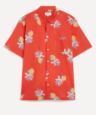 Liberty Mens Cuban Collar Tana Lawn Cotton Shirt In Pineapple Crush In Multi