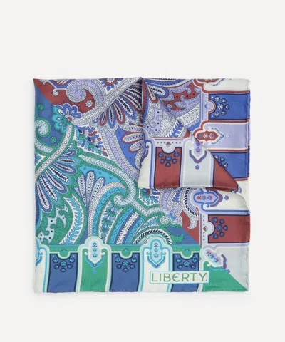 Liberty Mens Harlequin Paisley Silk Pocket Square In Blue