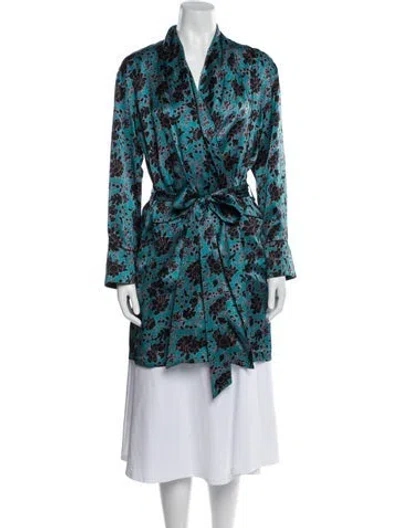 Pre-owned Liberty Of London Silk Floral Print Robe In Blue