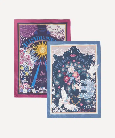 Liberty Peace Love  Tea Towels Set Of Two In Multi