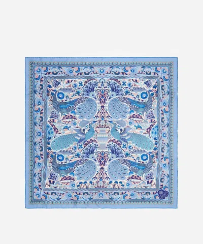 Liberty Peacock Garden 70 X 70cm Silk Twill Scarf In Blue