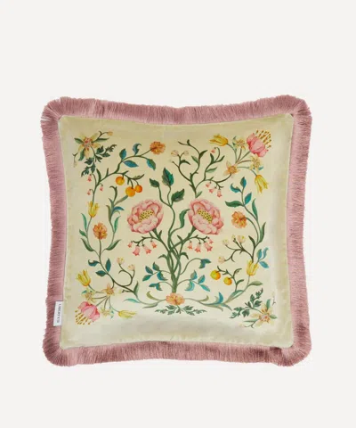Liberty Rose Branch Velvet Fringed Cushion In Multi
