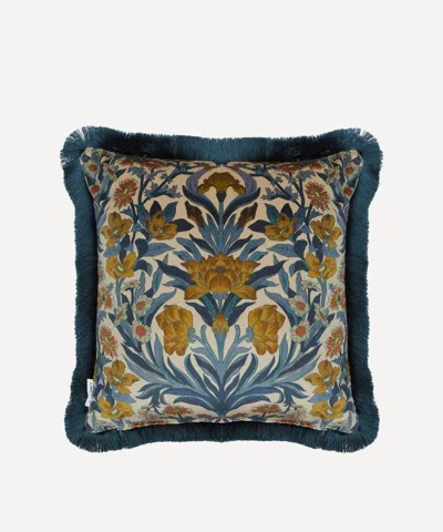 Liberty Seagrass Blue Velvet Fringed Cushion