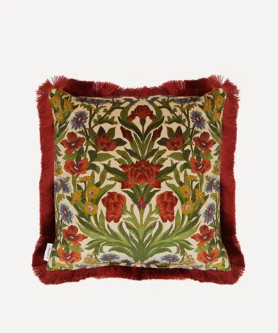 Liberty Seagrass Green Velvet Fringed Cushion