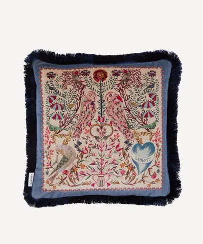 Liberty Stolen Hearts Velvet Fringed Cushion In Blue