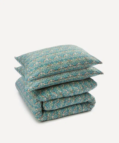 Liberty Strawberry Thief Tana Lawn Cotton Double Duvet Set In Green