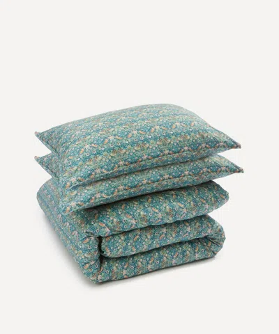 Liberty Strawberry Thief Tana Lawn Cotton King Size Duvet Set In Green