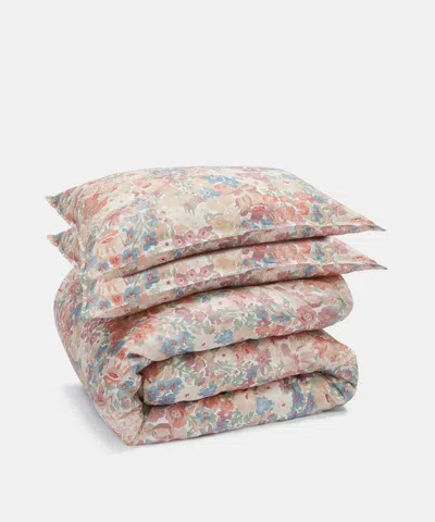 Liberty Watercolour Thorpe Linen Double Duvet Cover Set In Purple