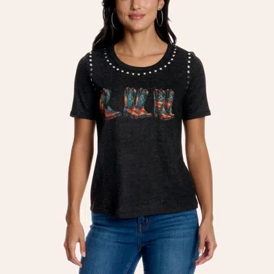 Liberty Wear Women's Black American Graphic Studded T-shirt