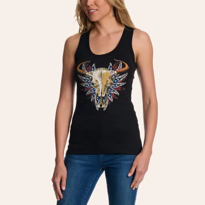 Liberty Wear Women's Black Red White And Bull Graphic Tank Top