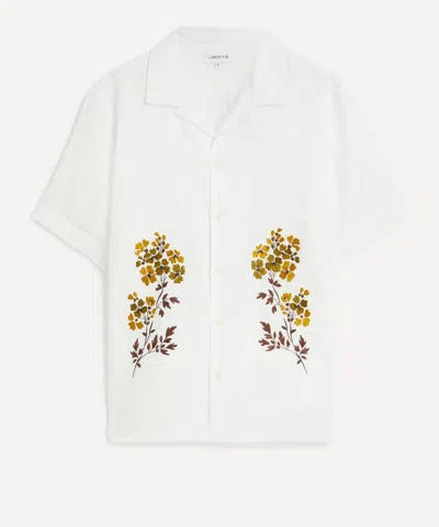 Liberty Women's Cuban Collar Hemp Shirt With Embroidery In White