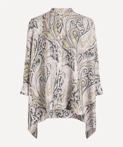 Liberty Women's Florence And Felix Silk Scarf Shirt Size S-m In White