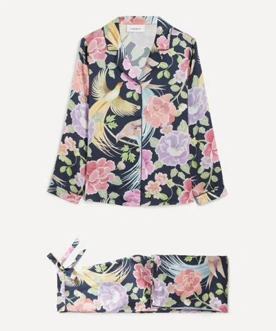 Liberty Women's Tropical Shawl Silk-satin Pyjama Set In Blue