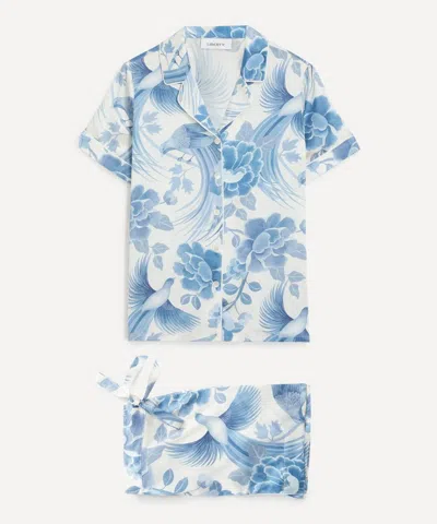 Liberty Women's Tropical Shawl Silk-satin Short Pyjama Set In Blue