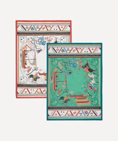 Liberty X British Museum Bayeux Tapestry Tea Towels Pack Of 2 In Blue