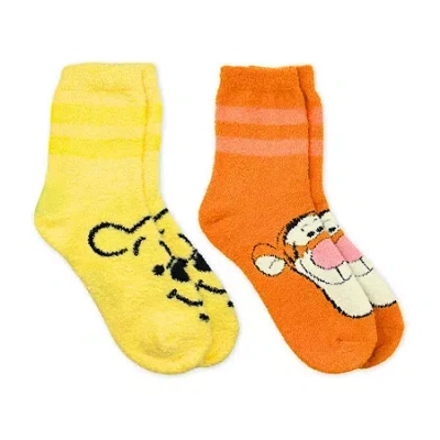 Licensed Properties Cozy Womens 2 Pair Winnie The Pooh Crew Socks In Yellow