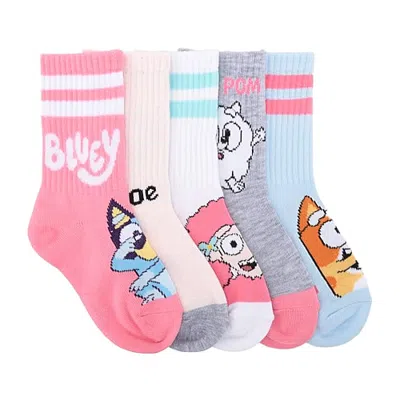 Licensed Properties Kids' Girls 5 Pair Bluey Crew Socks In Pink
