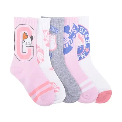 Licensed Properties Kids' Girls 5 Pair Squishmallows Crew Socks In Pink