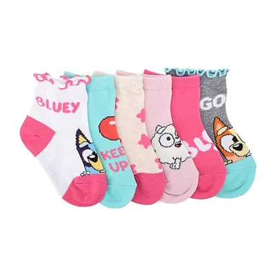 Licensed Properties Babies' Girls 6 Pair Bluey Quarter Ankle Socks In Pink