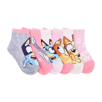 Licensed Properties Babies' Girls 6 Pair Bluey Quarter Ankle Socks In Pink