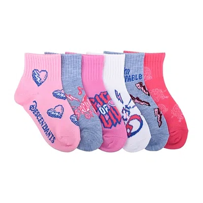 Licensed Properties Kids' Girls 6 Pair Descendants Quarter Ankle Socks In Pink