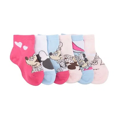 Licensed Properties Babies' Girls 6 Pair Minnie Mouse Quarter Ankle Socks In Pink