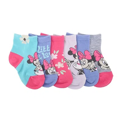 Licensed Properties Babies' Girls 6 Pair Minnie Mouse Quarter Ankle Socks In Pink