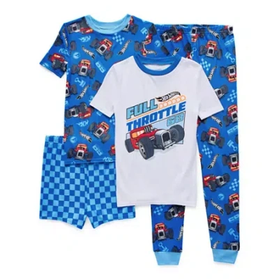 Licensed Properties Little & Big Kid Boys Hot Wheels Crew Neck Short Sleeve 4-pc. Pajama Set In Blue