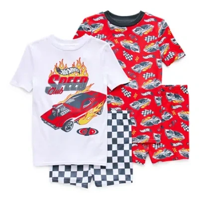 Licensed Properties Little & Big Kid Boys Hot Wheels Crew Neck Short Sleeve 4-pc. Pajama Set In Red