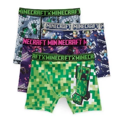 Licensed Properties Little & Big Kid Boys Minecraft 4 Pack Boxer Briefs Babp2439 In Green