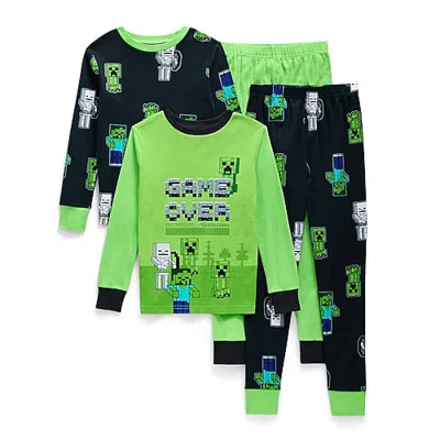 Licensed Properties Little & Big Kid Boys Minecraft Crew Neck Long Sleeve 4-pc. Pajama Set In Black