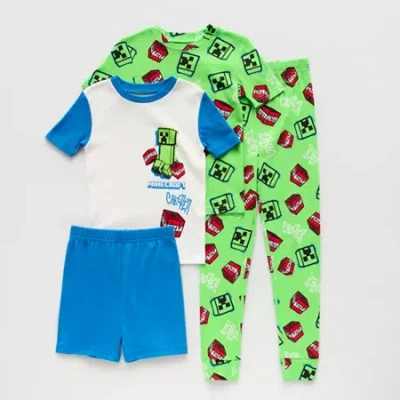 Licensed Properties Little & Big Kid Boys Minecraft Crew Neck Short Sleeve 4-pc. Pajama Set In Green