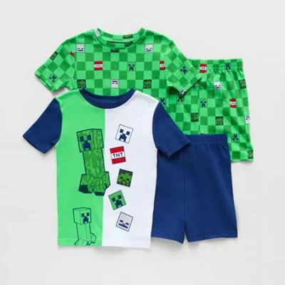 Licensed Properties Little & Big Kid Boys Minecraft Crew Neck Short Sleeve 4-pc. Pajama Set In Green