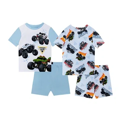 Licensed Properties Little & Big Kid Boys Monster Jam Crew Neck Short Sleeve 4-pc. Pajama Set In Blue
