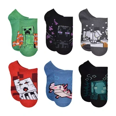 Licensed Properties Little & Big Kid Boys Multi-pack 6 Pair Minecraft No Show Socks