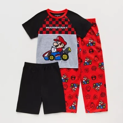 Licensed Properties Little & Big Kid Boys Super Mario Crew Neck Short Sleeve 3-pc. Pajama Set In Gray